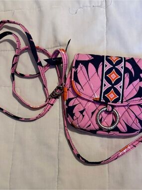Vera Bradley Pink Quilted Floral Crossbody with Navy & Orange Accents